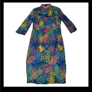 Vintage Floral High Neck Dress Size 6